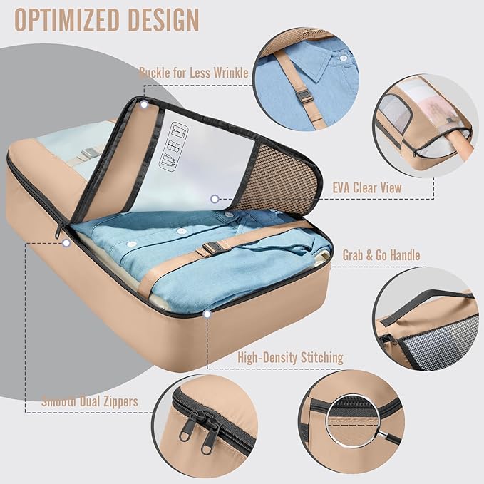 Veken 8 Set Packing Cubes for Travel Essentials, Suitcase Organizer Bags in 4 Sizes, Carry-On Luggage Accessories with Large Laundry Bag & Passport Holder, Must-Have for Airplane, Road Trip & Camping