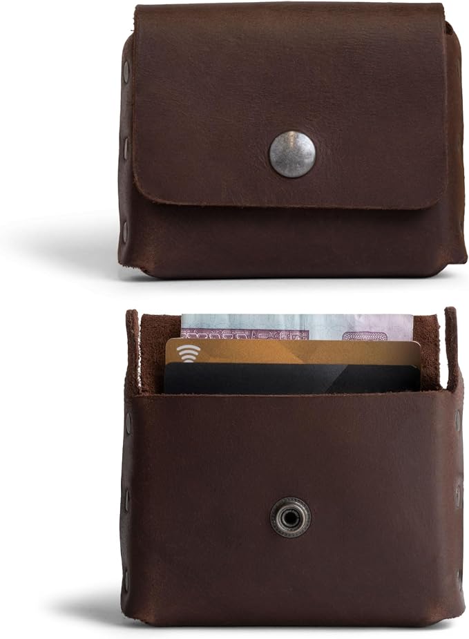 Hide & Drink, Thick Leather Riveted Horizontal Waist Wallet, Holds Up to 12 Cards Plus Folded Bills Coin Holder Organizer, Handmade, Bourbon Brown