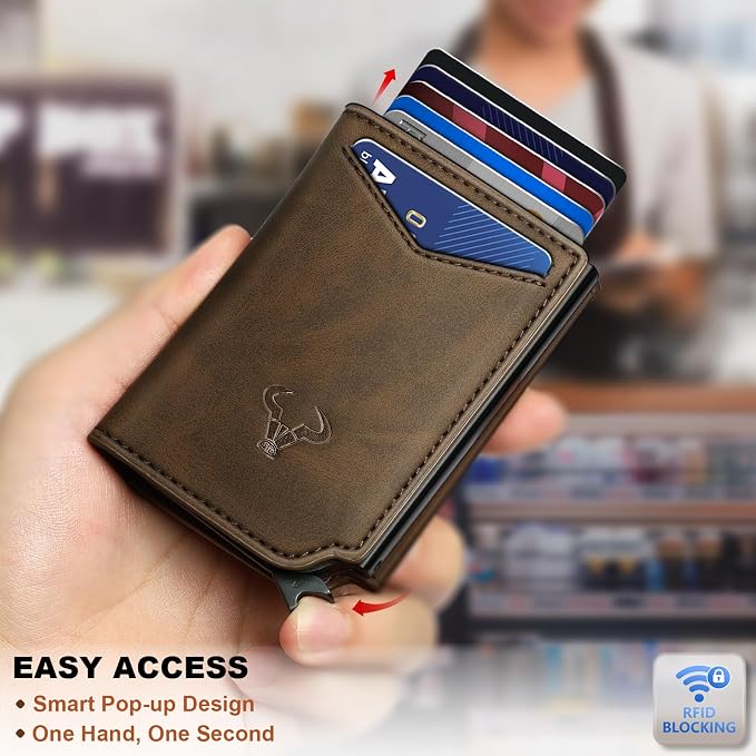 BULLIANT Men Wallet Leather Wallet Card Holders Money Clip for Men 10Cards-Magnetic Flip on Metal Case