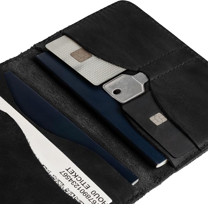 Hide & Drink, Double Passport Cover with Slots for Bills and Keys, Rustic Case, ID Organizer, Full Grain Leather, Handmade Accessories, Charcoal Black