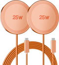 25W Magnetic Wireless Charger: Fast Charging Pad for iPhone 17 16 15 14 13 12 Pro Max, Samsung Galaxy S26 S25, Google Pixel 10, AirPods-Slim Portable for Travel Bedside Office-Orange 2 Pack