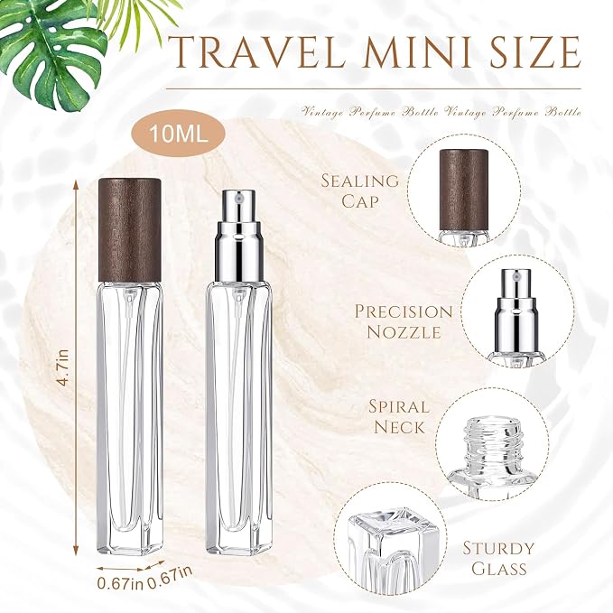 Domensi 20 Pcs 10/15/20/30 ml Perfume Travel Refillable Glass Bottles Spray Bottle Perfume Atomizer for Cologne Dispenser Leak-proof Fragrance Bottles Atomizer Pump Kit (10 ml,Dark Wood Color)