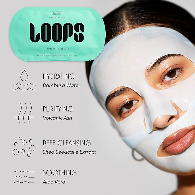 LOOPS CLEAN SLATE - Detoxifying Korean Hydrogel Face Masks - Detoxify, Cleanse, and Soothe - Deeply Purifying and Super Hydrating Radiant Skin Mask Face Mask Minimizes the Look of Pores 5pc