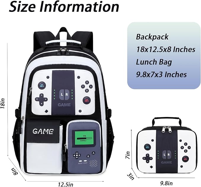 Boys Backpack Kids Bookbag TeensSchool Bag LuminousGame Large capacity bag (4BlackWhite Set)