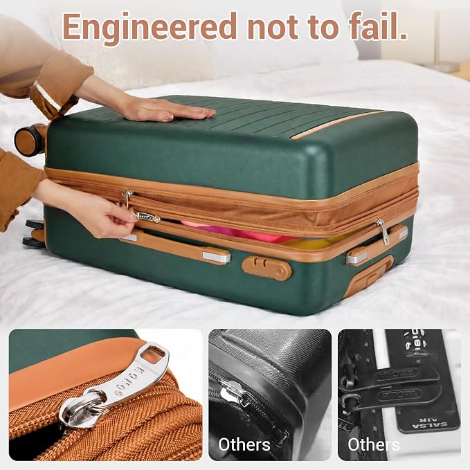 Kono 24 Inch Check In Suitcase Expandable Luggage, Business Travel Suitcase for 5-7 Days, Durable ABS+PC Hardshell with Side Handles & Kick Plates, Double Spinner Silent Wheels, Green