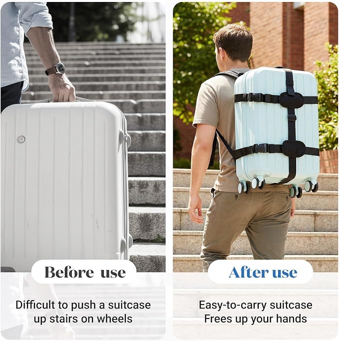 Backpack Conversion Straps for 22-26 Inch Hard Luggage, Adjustable Suitcase Carrier with Padded Back Panel, Quick-release Buckles, Chest Strap, Fits Non-expanded Hard Cases