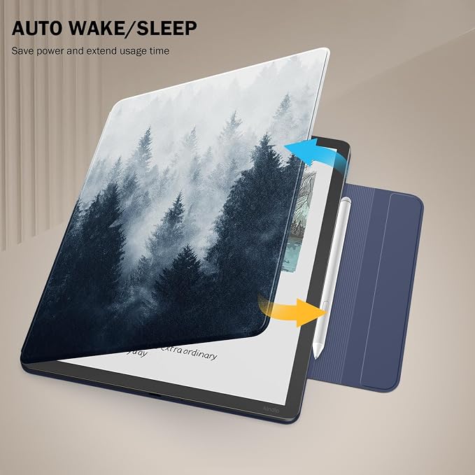 MoKo Magnetic Case for All-New 11" Kindle Scribe 2025(3rd Generation) & Kindle Scribe Colorsoft 2025(1st Generation) - Slim Folio Premium PU Leather Cover with Pen Clasp & Auto Sleep Wake, Gray Forest