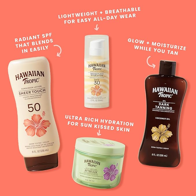 Hawaiian Tropic Sheer Touch Ultra Radiance Lotion Sunscreen SPF 50, 8 Fl Oz Twin Pack, Hawaiian Tropic Sunscreen SPF 50, Sunblock, Oxybenzone Free Sunscreen, Body Sunscreen Pack, 8 Fl Oz each