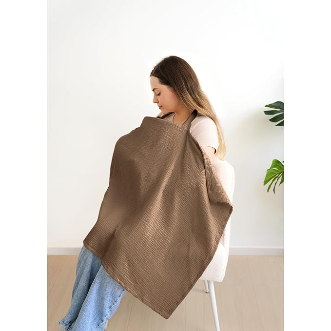 MairMore Muslin Nursing Covers for Breastfeeding, Privacy Breast Feeding Cover with Arch Neckline for Mom and Baby, Breathable 100% Cotton Nursing Apron Multi-use Stroller Cover