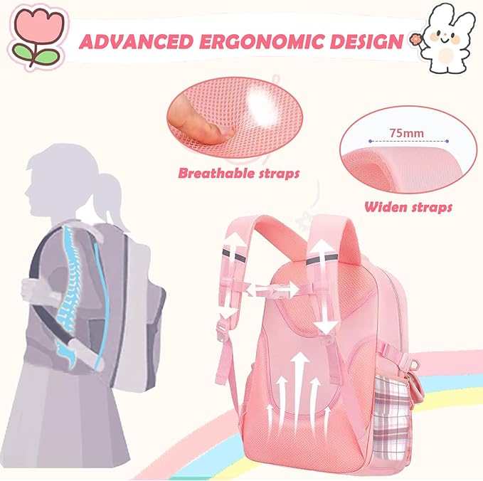 PRLINJSK Girls Backpack，Cute School Backpack for Girls Kids Teens，Kawaii Bookbag for Primary Elementary，Black