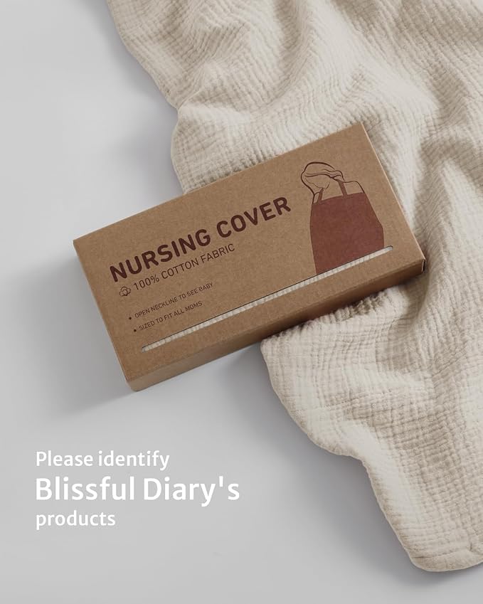 Blissful Diary Muslin Nursing Cover for Breastfeeding, Breathable Breastfeeding Cover up with Arch Neckline for Women, Nursing Apron (Cream)