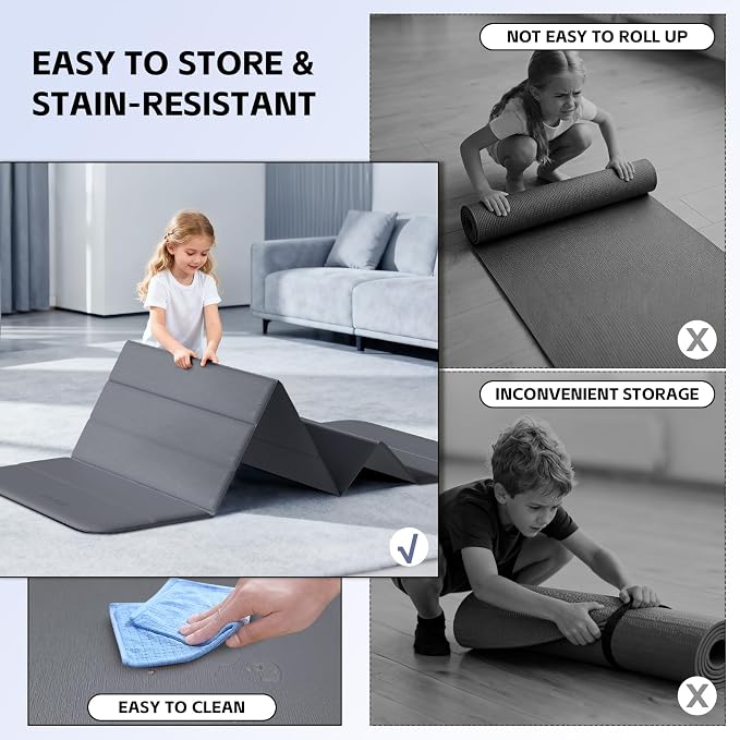 Foldable Yoga Mat,Thickened,0.4"Thick (10mm）,76"x26" | 12-Fold Design,SGS Certified TPE,Non-Slip & No Smell,Ultra Portability,For Yoga,Gym,Pilates,Home Workouts