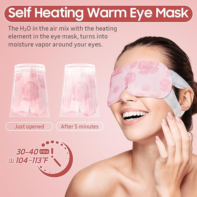 BeHoomi Steam Eye Mask, 10Packs Heated Eye Mask, Self Heating Disposable SPA Warm Compress for Eyes Sleep Mask, Travel Essentials & Relaxation Gifts for Women, Mothers Day Gifts (Rose Scent)