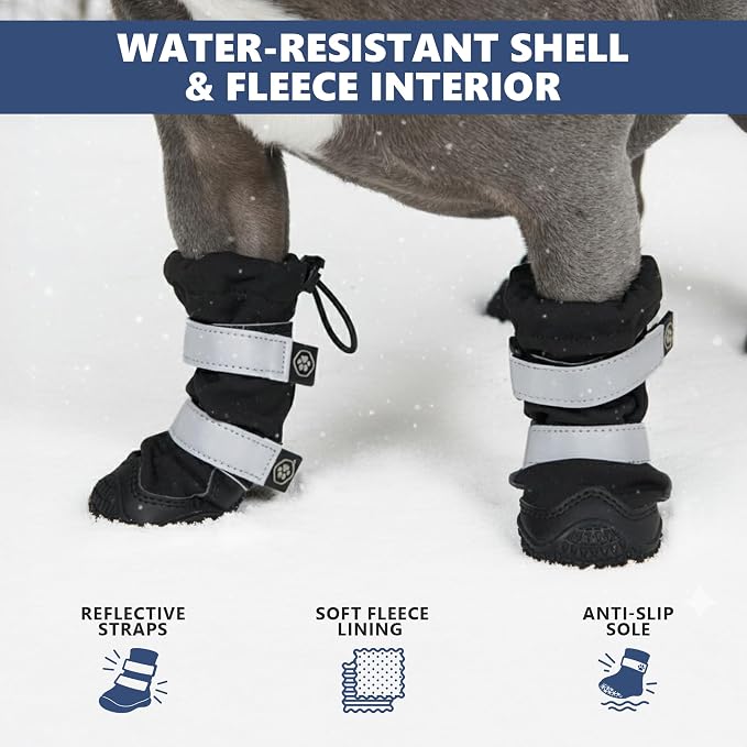 Spark Paws Dog Rainboots, Waterproof Dog Shoes for Medium to Large Dogs, Non Slip, Dog Booties and Paw Protectors - 4PCS Doggie Hiking Boots with Reflective Straps - Black - Size 7