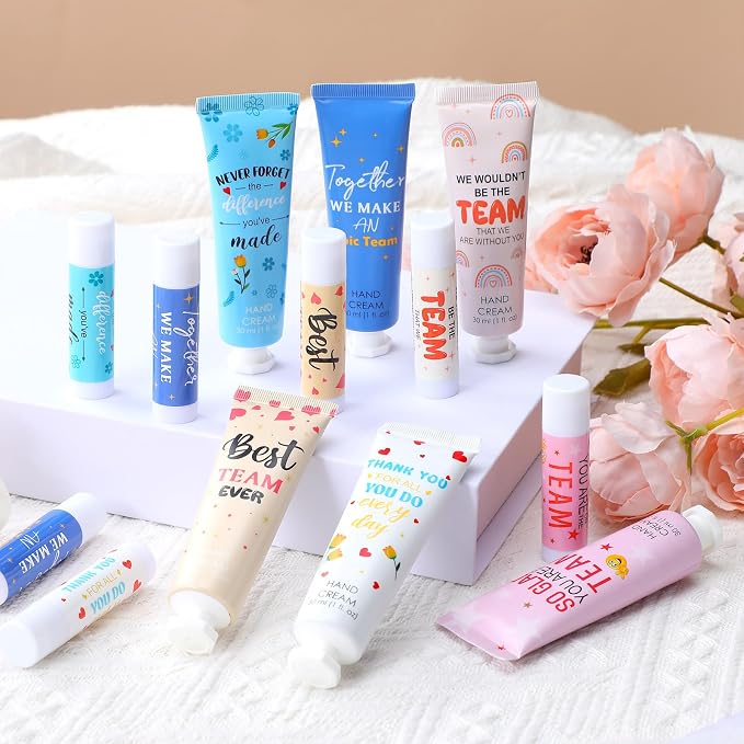 72set/288pcs Best Team Ever Gifts Team Appreciation Thank You Gifts for Coworkers Women Employee Appreciation Gift Party Favors Basket Stuffers Items Travel Hand Lotion and Lip Balm Set