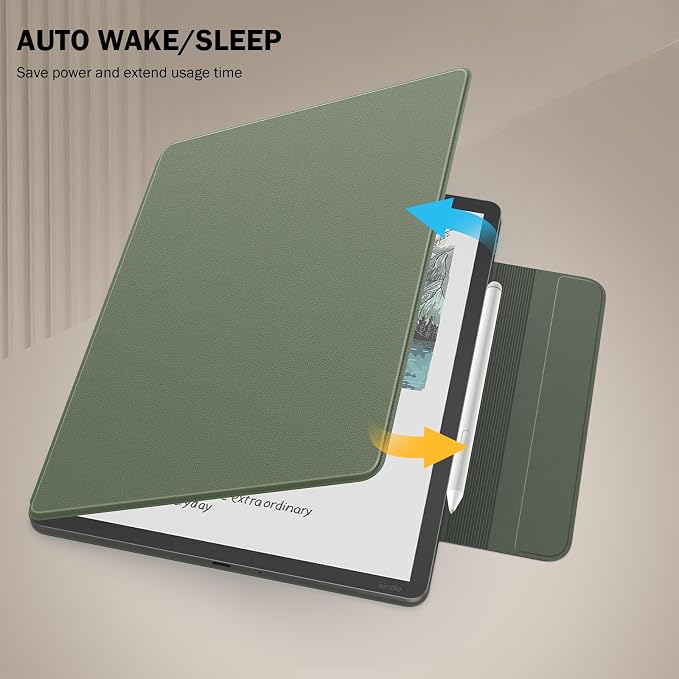 MoKo Magnetic Case for All-New 11" Kindle Scribe 2025(3rd Generation) & Kindle Scribe Colorsoft 2025(1st Generation) - Slim Folio Premium PU Leather Cover with Pen Clasp & Auto Sleep Wake, Celadon