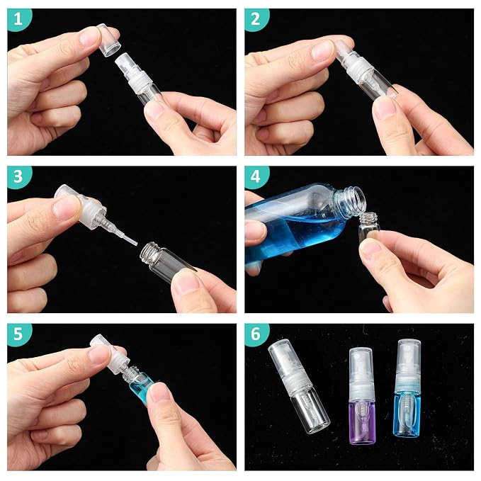 Zhehao 1 Piece Mini Spray Bottles 2 ml Clear Glass Perfume Bottles Refillable Fine Mist Perfume Atomizer Portable Empty Sample Containers for Cleaning, Essential Oils, Travel (Clear Cap)