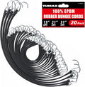 20PCS Rubber Tarp Straps Assorted Sizes with 150% Max Stretch, 100% EPDM Bungee Cords with Hooks, Ideal for Securing Tarps, Cargo, Canvases, 15", 21", 31"