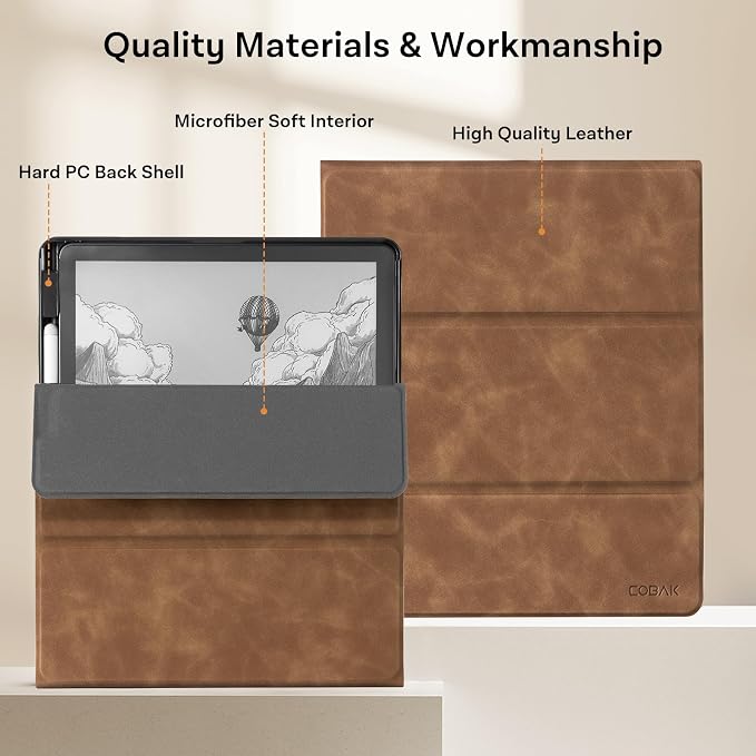 CoBak Case for 11" Kindle Scribe 3rd Generation 2025, Kindle Scribe Colorsoft with Two Viewing Angles - All New PU Leather Cover with Auto Sleep Wake, Pen Holder. Retro Brown