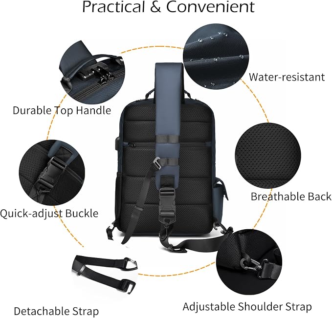 Leaper Anti-Theft Crossbody Sling Bag：one-handed quick-open lock in 3 seconds & hidden zippered pockets for Travel, Work & Daily Commute, DarkGreen