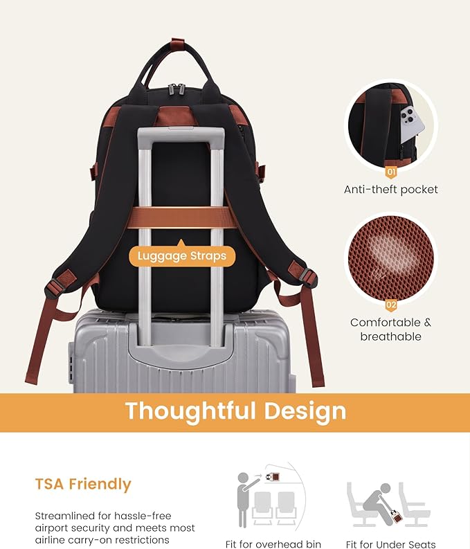 LOVEVOOK Laptop Backpack for Women - Stylish Work Backpack with Large Cup Holder, Waterproof College Teacher Backpack, Coffee, 15.6Inch