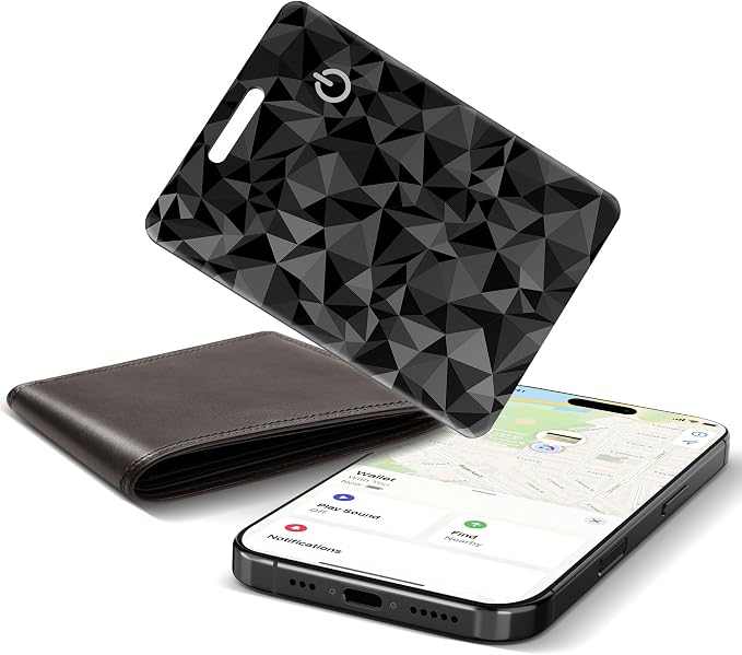 Wallet Tracker Card for Apple Find My (iOS Only), Ultra-Thin Bluetooth Tracker Smart Card Wallet Finder, IP68 Waterproof Slim Item Locator for Wallets, Keys, Passport & Luggage Tags ((Faceted Black)