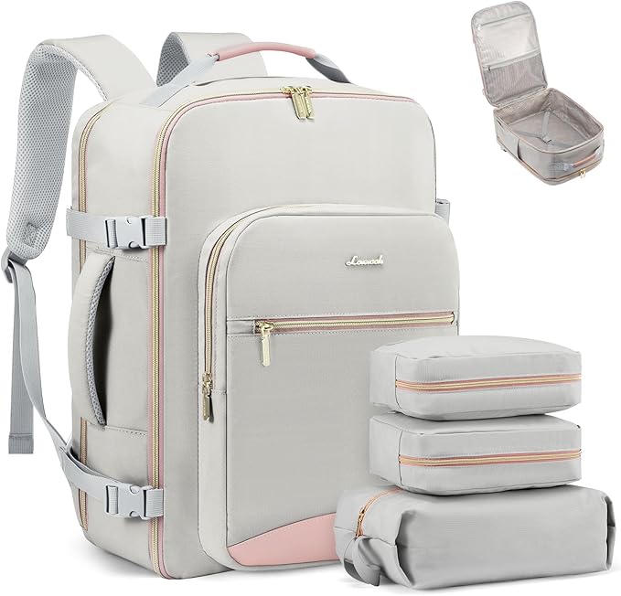 LOVEVOOK 50L Travel Backpack Flight Approved Carry on Backpack,3 Packing Cubes,Waterproof Personal Item Travel Bag,TSA Carry on Luggage Suitcase Travel Essentials,Gifts for Women & Men,fits 18" Laptop