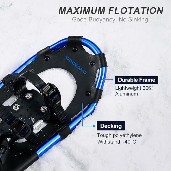 Odoland 21/25/30 Inch Snowshoes with Trekking Poles for Men Women Youth, Waterproof Snow Leg Gaiters and Carrying Bag, Lightweight Aluminum, Heel Lift, Snow Shoes Easy to Wear
