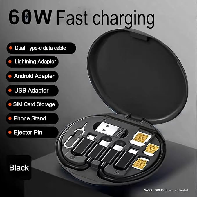 ZALUJMUS Multifunctional Data Cable Storage Box Adaptor for USB-C and Micro-USB Devices Universal Data Transfer Cable