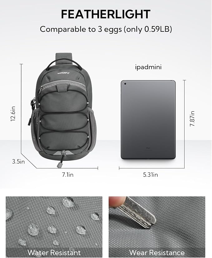 WATERFLY Small Crossbody Sling Bag: RFID Blocking Anti Theft Sling Backpack Chest Bag Travel Hiking Daypack Man Woman