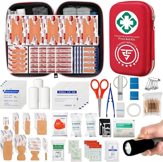 First Aid Kit & Survival First aid Kit, Includes 300 Pieces, First aid for Camping, Home, car, All Purpose kit, Emergency First aid kit, for All Activities By TRITFIT SPORTS