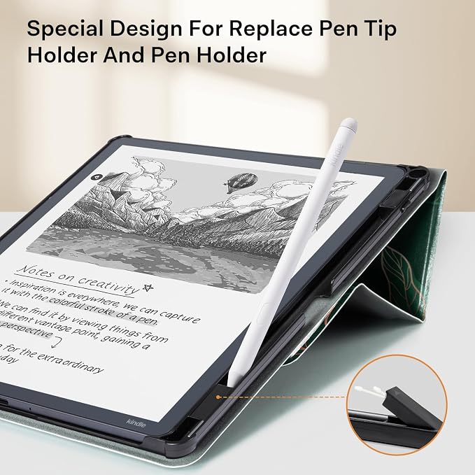 CoBak Case for 11" Kindle Scribe 3rd Generation 2025, Kindle Scribe Colorsoft with Two Viewing Angles - All New PU Leather Cover with Auto Sleep Wake, Pen Holder. Green Pattern