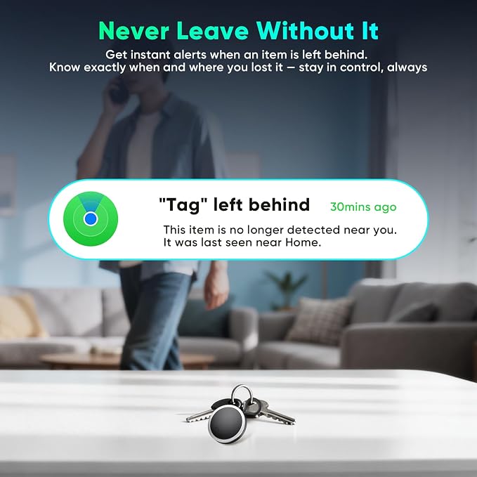 4-Pack Air Tracker Tags Compatible with Find My (iOS Only) Bluetooth Tracker, Smart Keys Finder and Item Locator with Hooks for Wallet Luggage Backpack 4Black