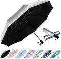 SIEPASA Compact Travel Umbrella - Windproof Auto Open/Close, Small Folding Umbrella for Rain & Sun with UPF50+ - Lightweight Frame, Waterproof - Fits Backpack, Purse, Suitcase.(Silver/Black)