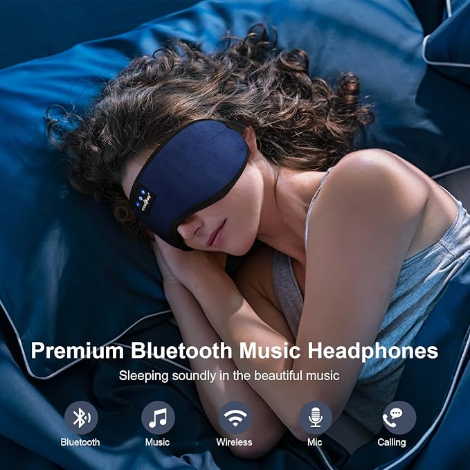 MUSICOZY Sleep Headphones, Bluetooth 5.4 Sleep Mask Headband Headphones Sleeping Eye Mask, Wireless Music Earbuds Earphones with HD Stereo Speakers Cool Gadgets Gifts (Midnight Blue)