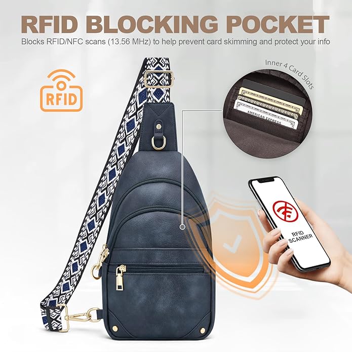 SYTRAH Anti Theft Crossbody Bags for Women, RFID Sling Bag Travel Purse, RFID Cross Body Purses Chest Bag for Travel