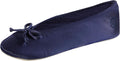 Isotoner Women's Satin Ballerina Slippers with Classic Ribbon Bow and Suede Sole