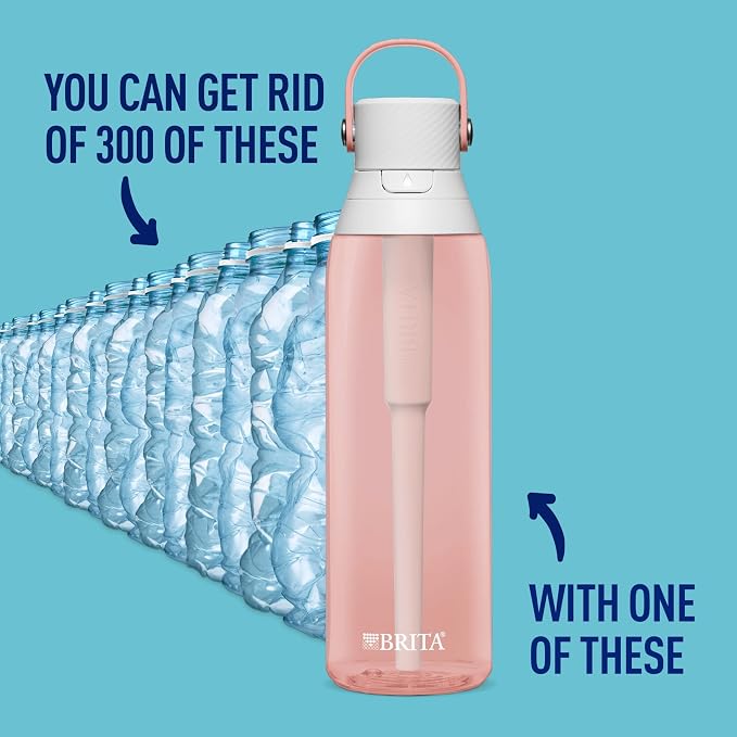 Brita Insulated Filtered Water Bottle with Straw (26 Ounce) and Water Filter Replacements
