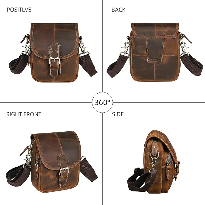 Water Resistant Canvas + Leather Hiking Riding Travel Fanny Waist Pack Small Phone Pouch For Men Women FB811-29 (100% Leather- Coffee)