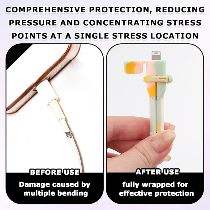 4PCS (2 Sets) Charger Cable Protector - Silicone Non-Slip Cord Saver Compatible with Lightning & USB-C Type-C Cables, 2-in-1 Dustproof Organizer and Protection, Multicolor Wire Protector for Home