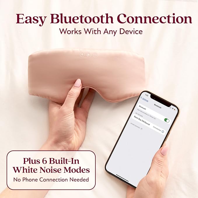 SilkSound 100% Mulberry Silk Bluetooth Sleep Mask, Skin-Friendly Sleeping Eyemask with Bluetooth Headphones, Sleep Gifts for Women, Silk Eyemask Headband Headphones for Sleeping Side Speakers