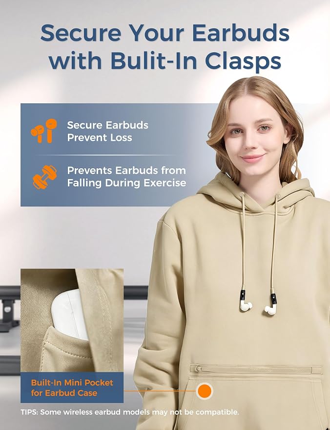 Travel Hoodie with Built-In Eye Mask for Airplane Travel Breathable Comfort Pullover Sweatshirt Multiple Pockets