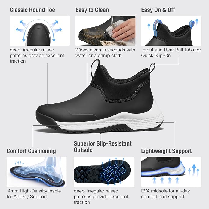HISEA Women's Ankle Rain Boots, Waterproof Garden Shoes Chelsea Rain Booties, Slip-On Neoprene Working Mud Shoes, Lightweight Rubber Boots for Walking Yard Outdoors