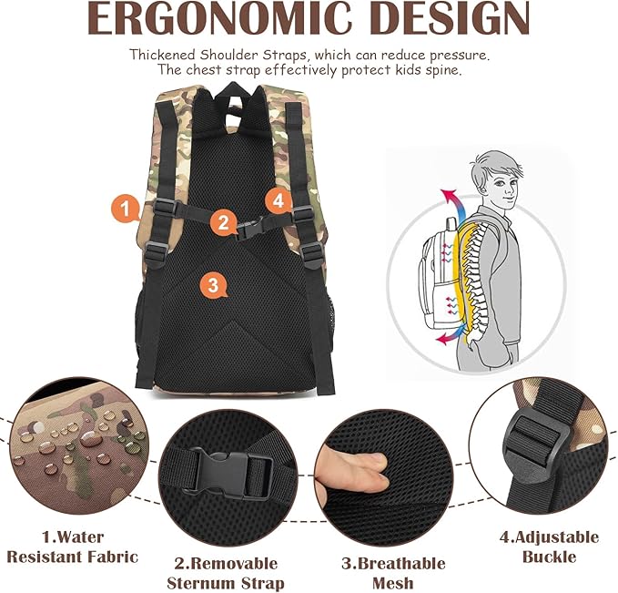 Kids Tactical Backpack Army Molle Bookbag Military Boys Backpack for School, Outdoor, Camping, CM