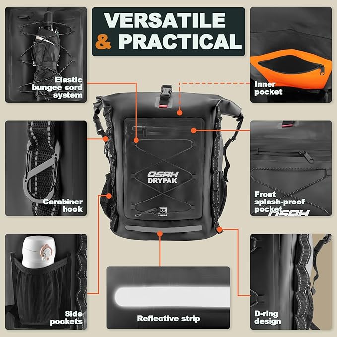 OSAH DRYPAK Waterproof Backpack Dry Bag 35L/55L/85L – Heavy Duty Roll-Top Hiking Backpack for Travel, Kayaking, Boating, Camping, Rafting and Fishing