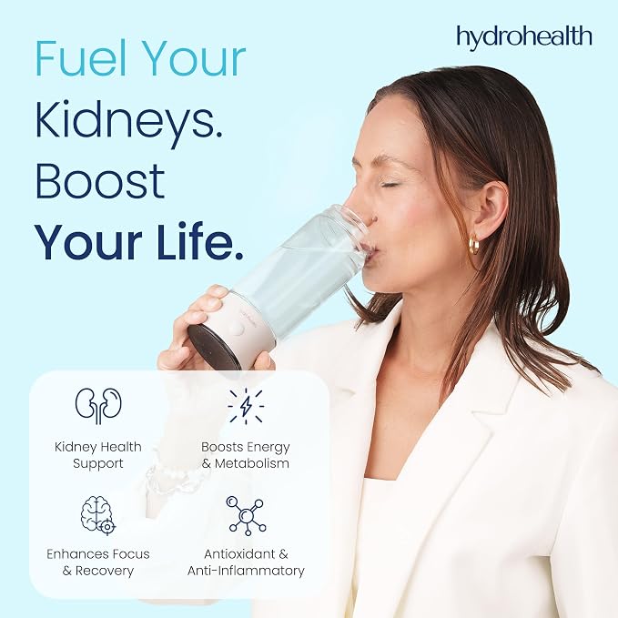 Hydrohealth Hydrogen Water Bottle for Kidney, Liver, Heart & Gut Health | 1600PPB with Advanced SPE/PEM Technology Filter | Rechargeable & Portable | Increase Energy, Strength & Metabolism - Pack of 1
