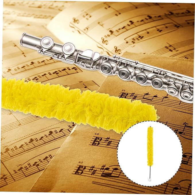 FAVOMOTO 4pcs Flute Cleaning Brush Long Cavity Care Tool for Flute Maintenance Includes Washable Cotton Brush and Cleaning Stick for Piccolo and Woodwind Instruments