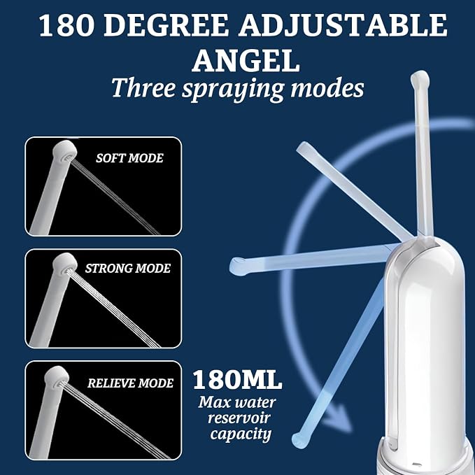 ( 180ml ) PureStream Portable Bidet for Travel – USB-C Rechargeable Handheld Sprayer with Bottle Adapter, 180° Foldable Nozzle, Adjustable Pressure Modes, Waterproof, for Men and Women ( Pink )