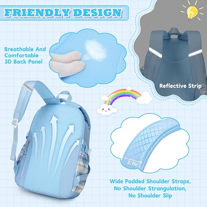 MUSEVOS Girls Backpack, Ideal School Backpack for Girls from Elementary to Teen Years, Kawaii Bookbag Cute Large Capacity