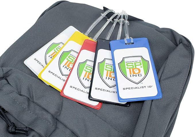 Bulk 100 Pack - Bright Backpack ID Luggage Tags for Student Identification Cards - School Name Badge Holder for Backpacks - Business Card Size with Clear Window by Specialist ID (Assorted Colors)